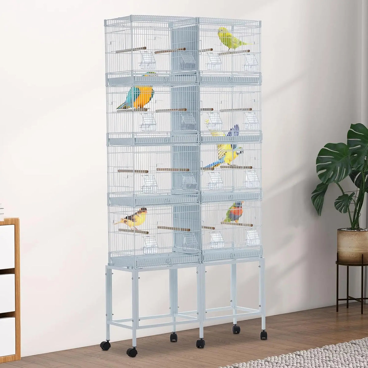 Large Stackable Bird Parrot Cage for Cockatiel Spacious 4-Unit, 67inch H With Shelf, Slide-Out Trays Bird Nests Indoor Flight House Locking Casters