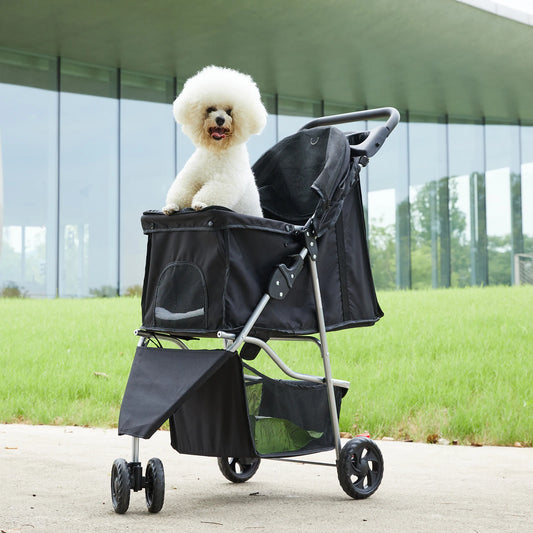 DUMOS 3 Wheel Foldable Pet Stroller With Mesh Windows and Storage