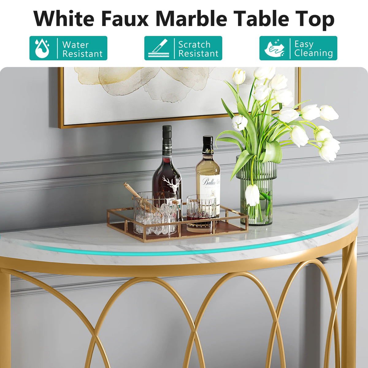 Tribesigns Half Moon Console Table Entryway Sofa Table Metal Frame