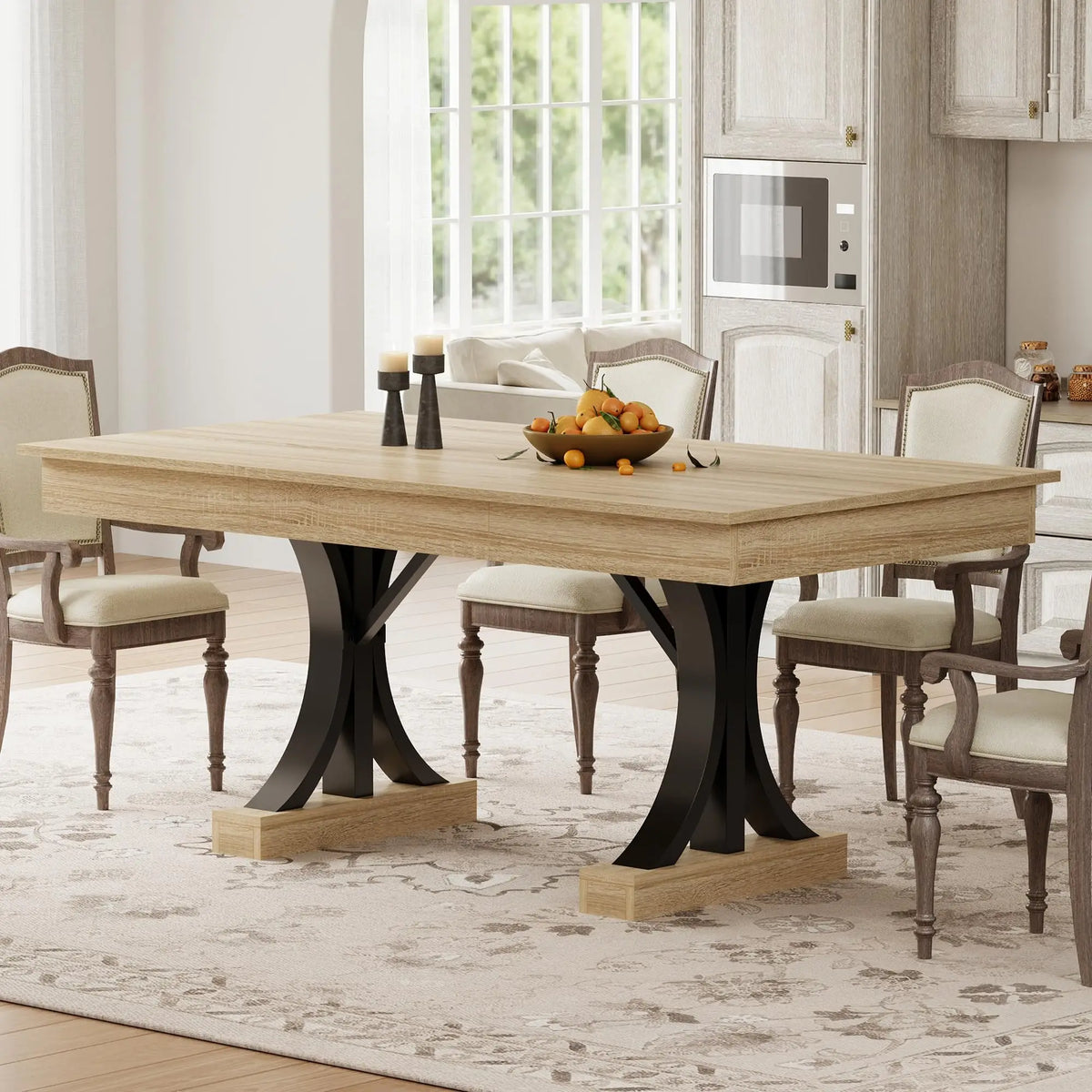 HiMISS Modern Dining Table With Storage Drawers And Metal Frame