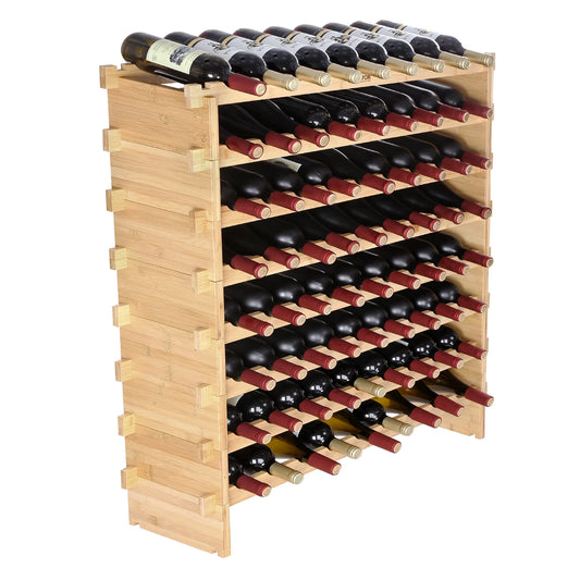 SucceBuy Bamboo Stackable Modular Wine Rack Free Standing Cellar Display