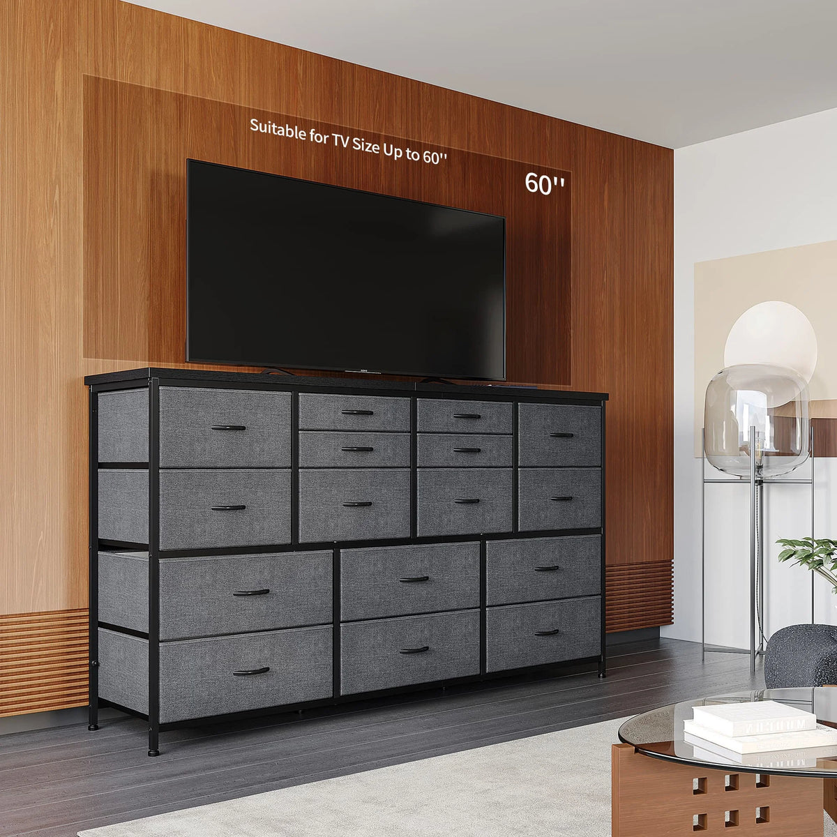 EnHomee 16 Drawer TV Stand Charging Station Long Storage Dresser