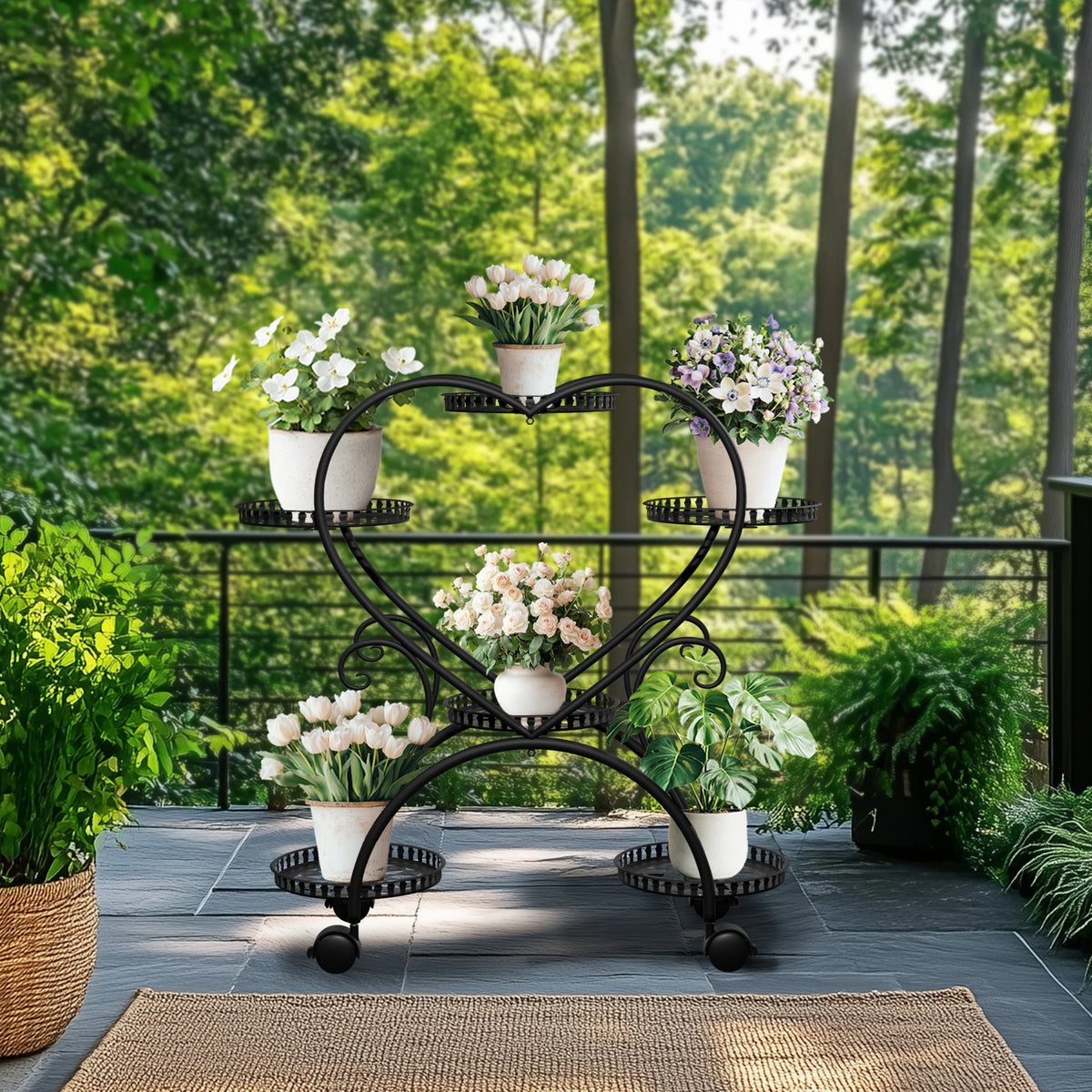 Wisfor Heart Shaped Metal Rolling Plant Stand Garden Display Rack