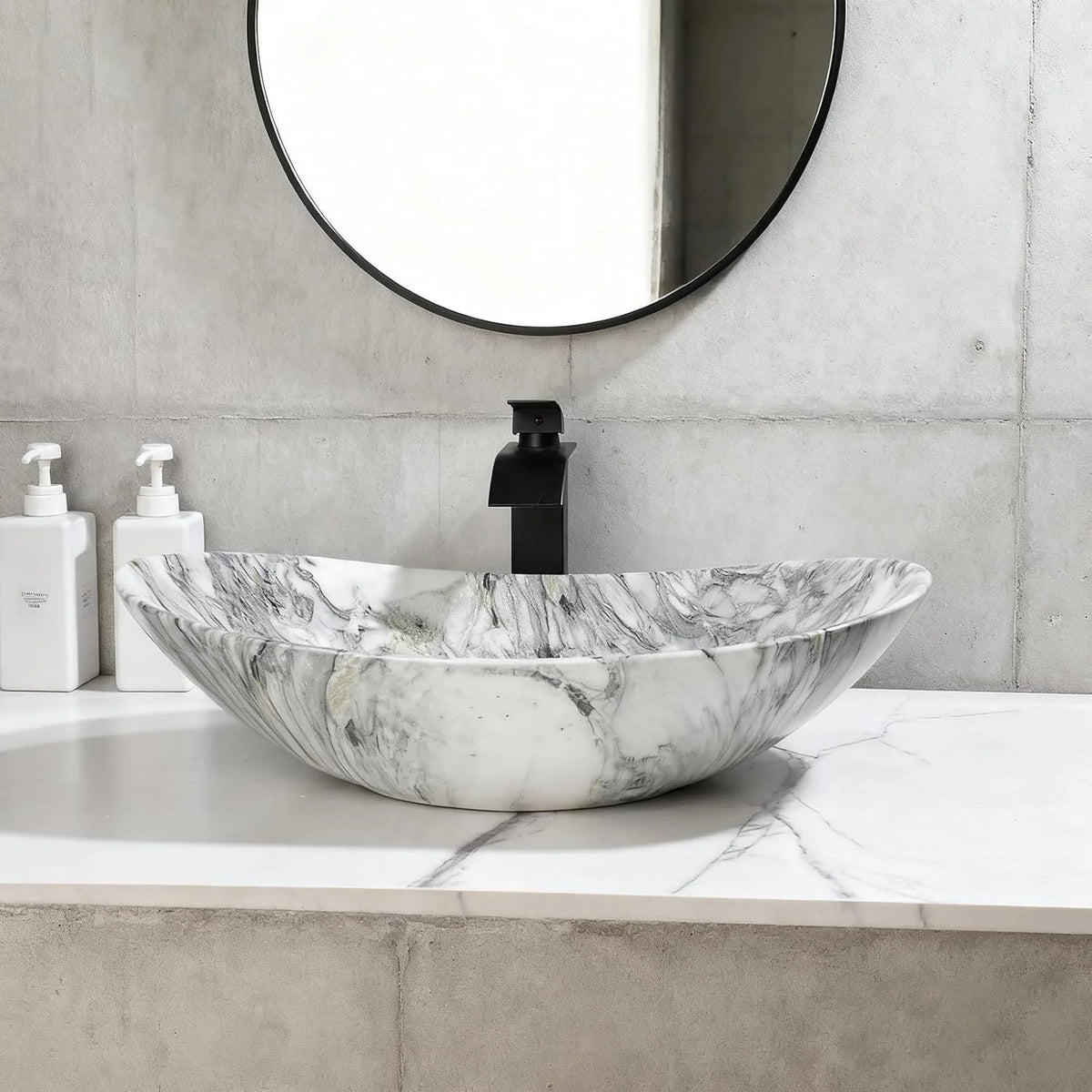 KEMAIDI Ceramic Oval Vessel Bathroom Sink With Faucet Set