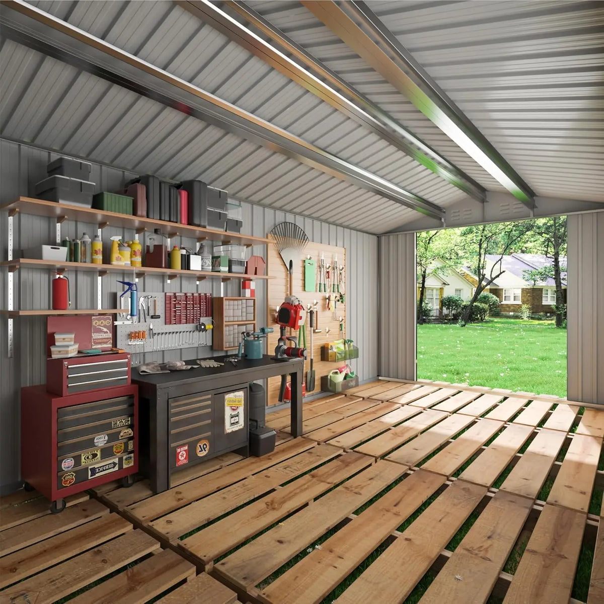 VIWAT Outdoor Metal Storage Shed With Lockable Door and Frame