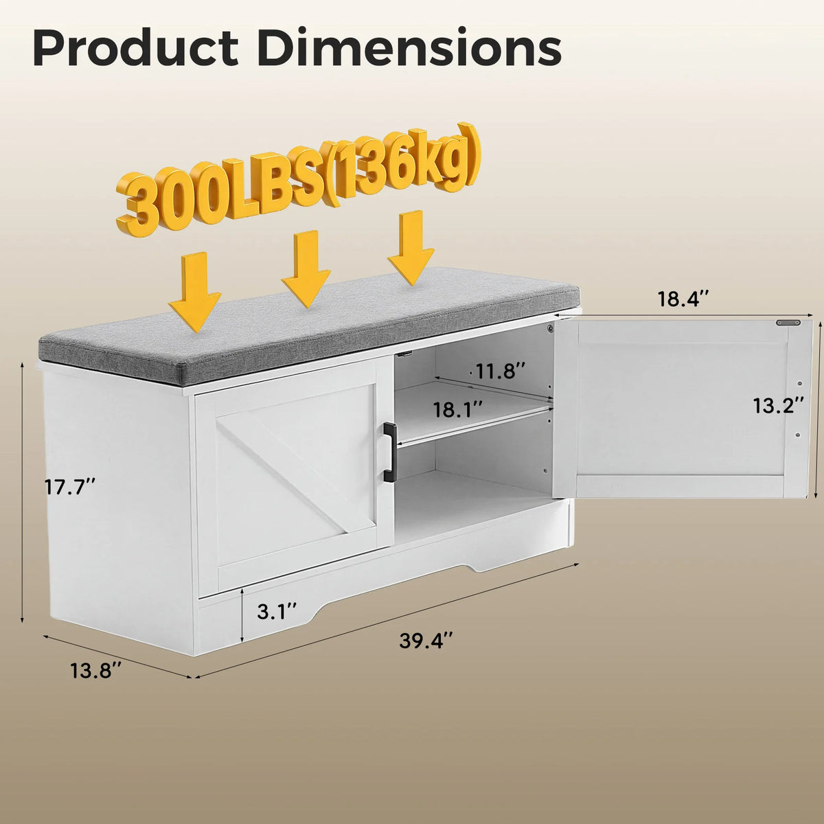 JHK Storage Bench With Padded Seat And Entryway Shoe Cabinet