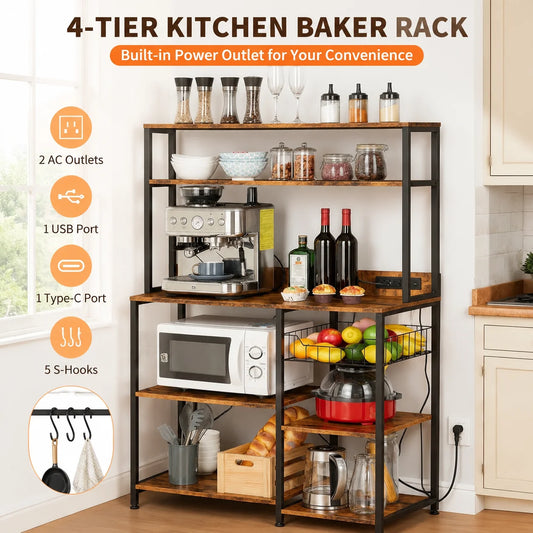 Heavy Duty Metal Kitchen Rack Featuring Usb Ac Outlets