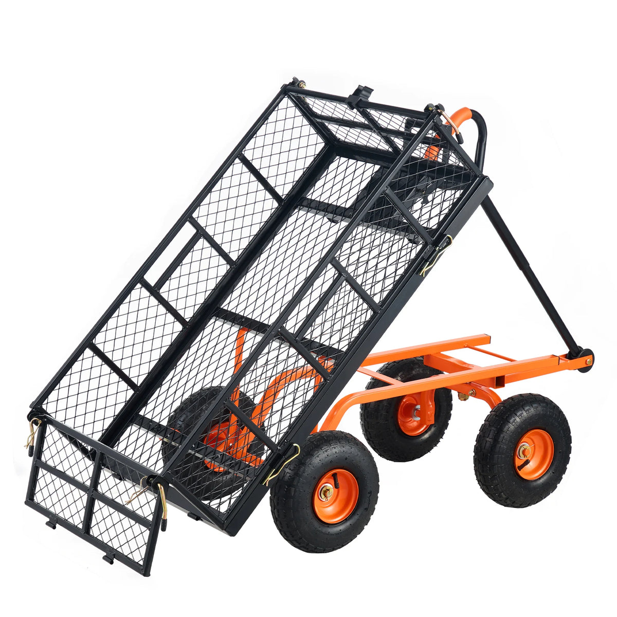 SucceBuy Heavy Duty Metal Garden Utility Wagon Dump Cart