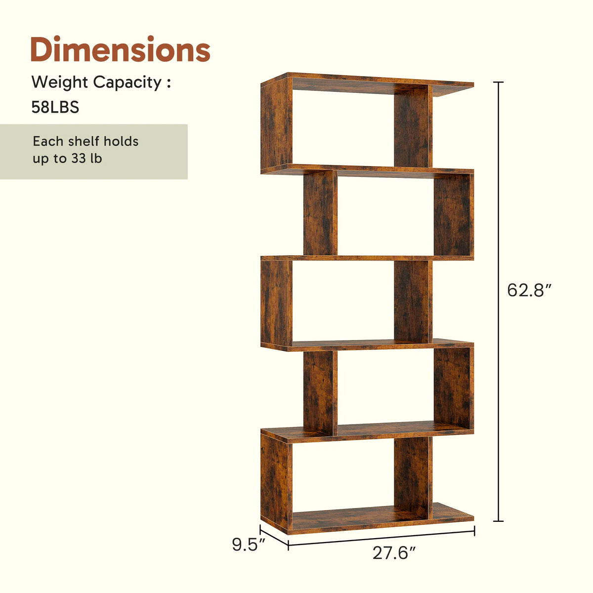 JHK Geometric Wooden Bookcase With Modern Storage Display Shelves