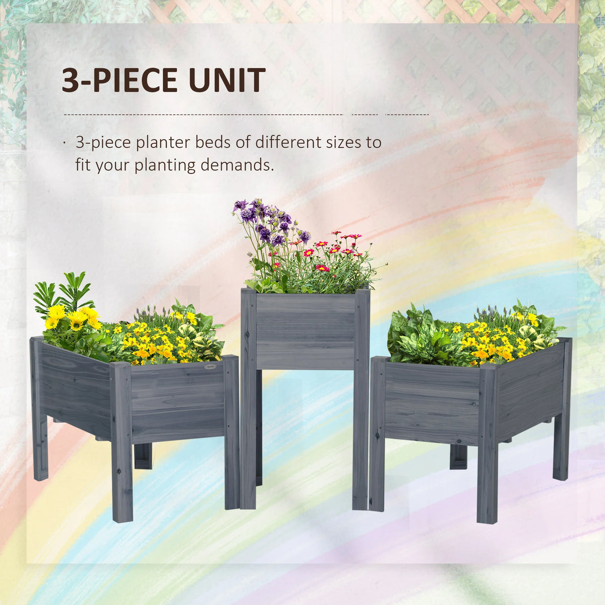 Outsunny Wood Raised Garden Planters For Flowers With Drainage