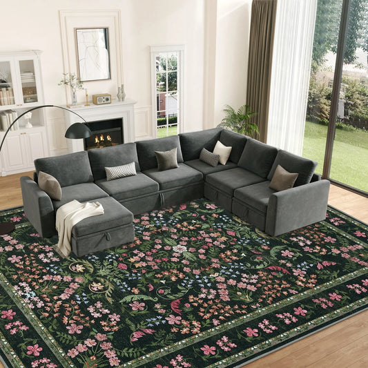 HiMISS Vintage Floral Area Rug Low Pile Machine Washable