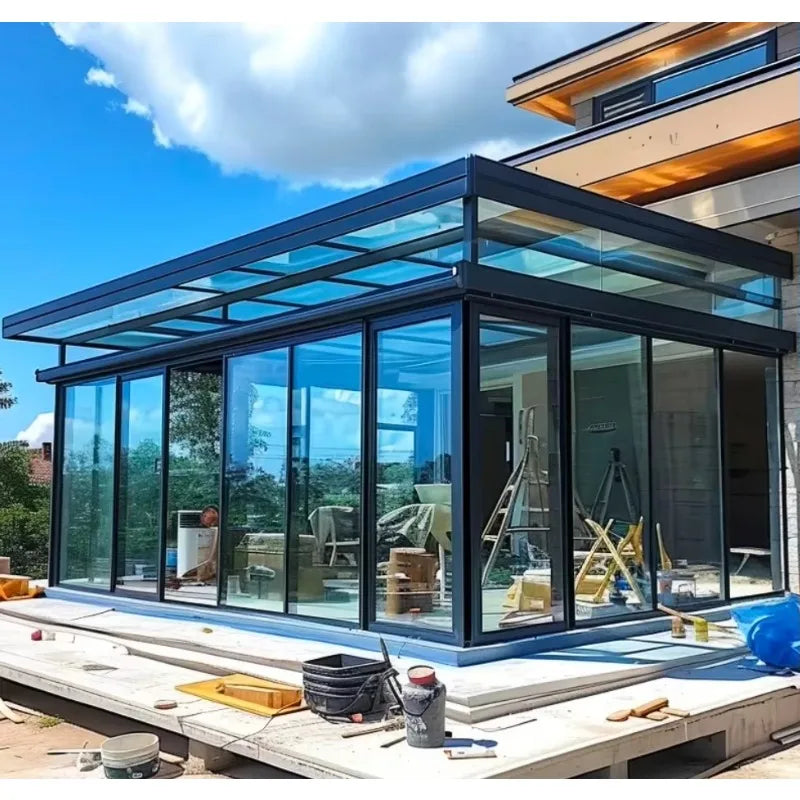 Outdoor Aluminum Glass Sunroom Conservatory With Sliding Glass Door