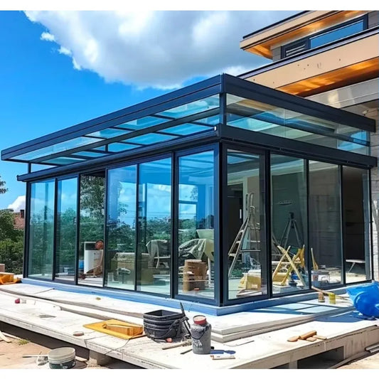 Outdoor Aluminum Glass Sunroom Conservatory With Sliding Glass Door