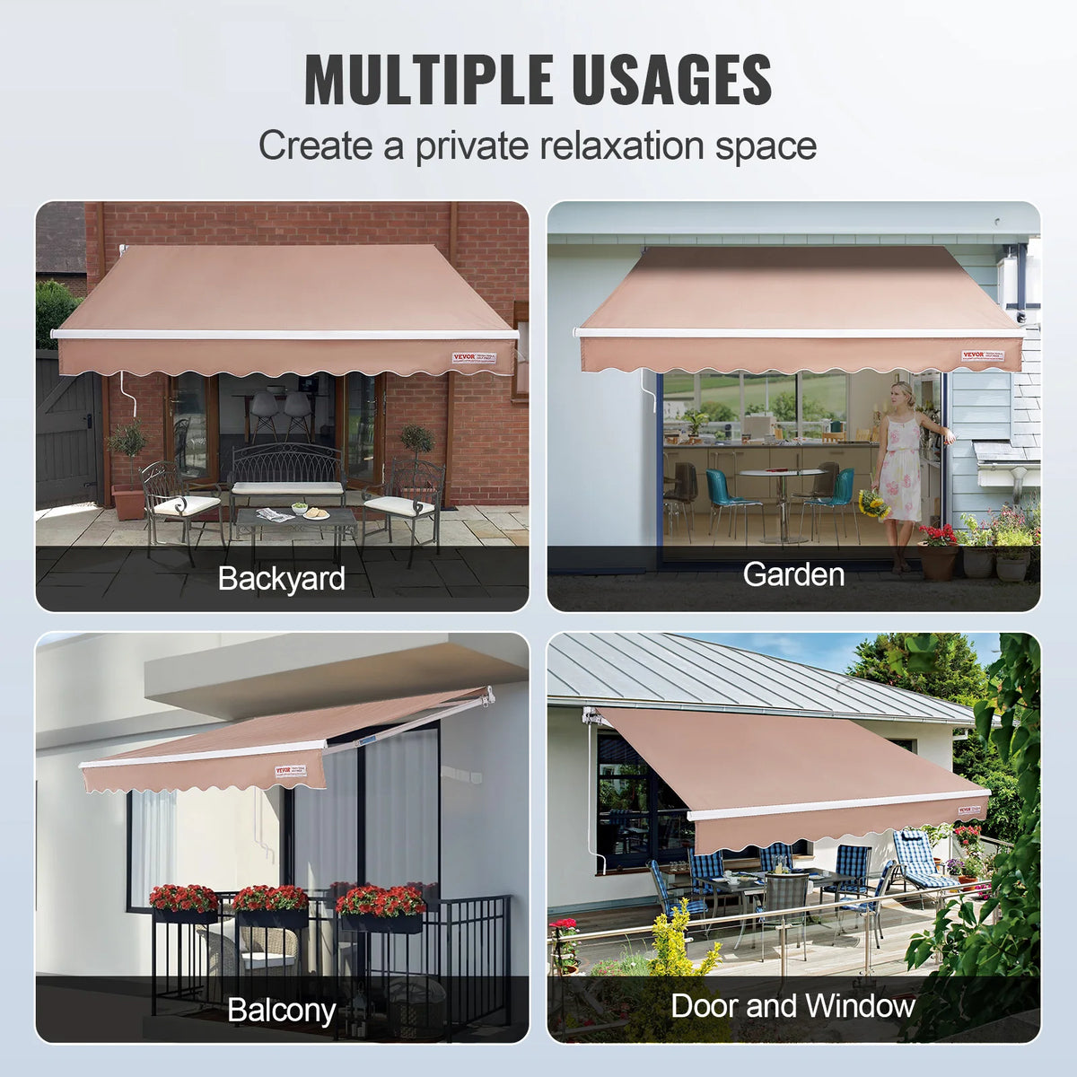 SucceBuy Manual Retractable Awning For Outdoor Patio Sun Protection