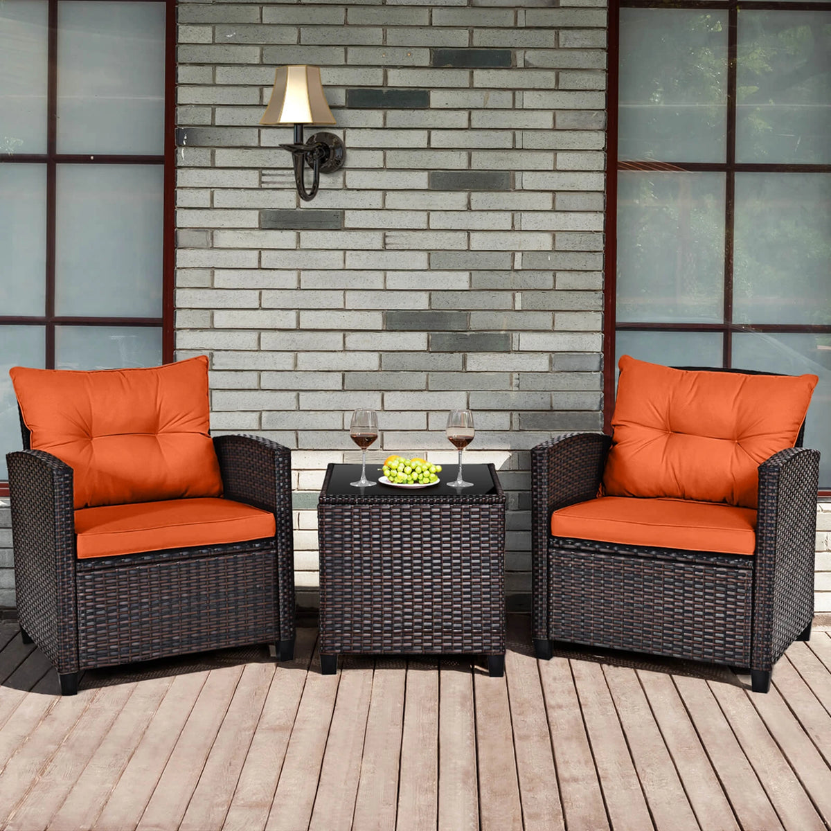 Homasis 3 Piece Rattan Patio Conversation Set With Cushions