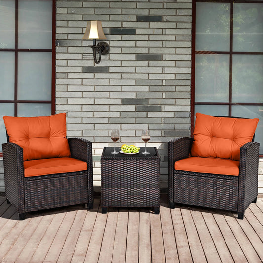 Homasis 3 Piece Rattan Patio Conversation Set With Cushions