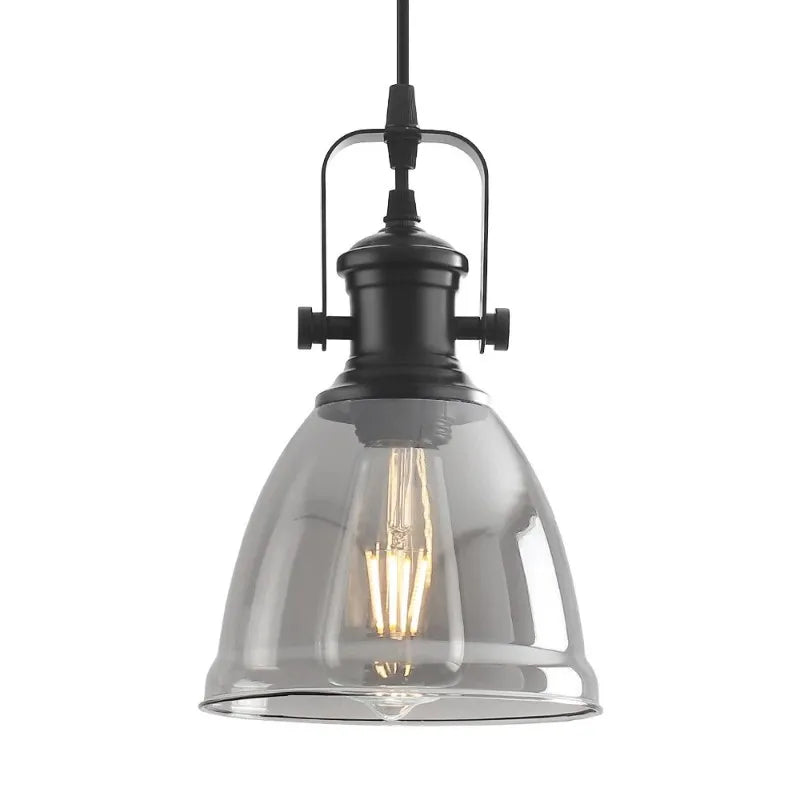 2-Pack Industrial Glass Pendant Light Smoke Gray Glass Shade Black Metal Hanging Lamp E26 Base Adjustable Cord For Kitchen Island Dining Room Farmhouse Ceiling Lighting