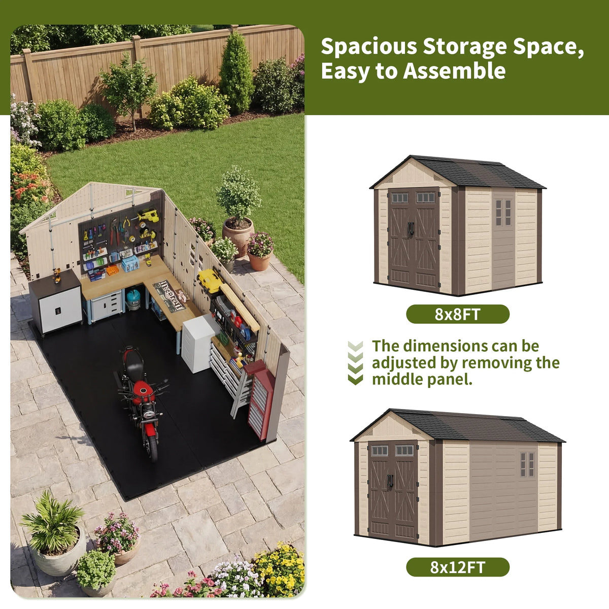 VIWAT Outdoor Resin Storage Shed With Lockable Door And Windows