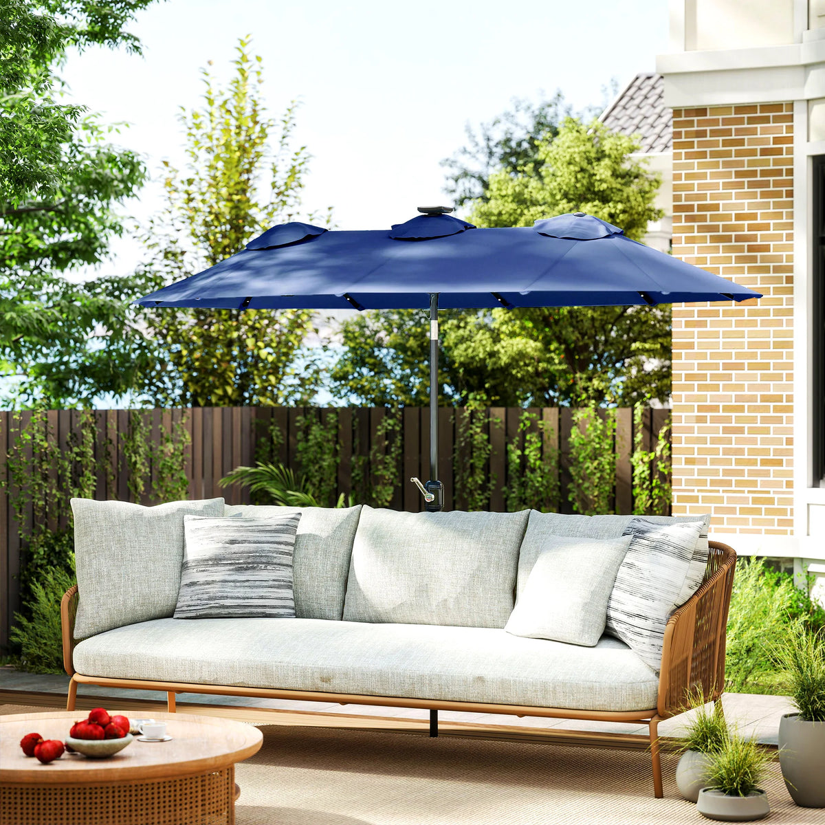 Outsunny Double Sided Patio Umbrella With Solar LED Lights And Tilt
