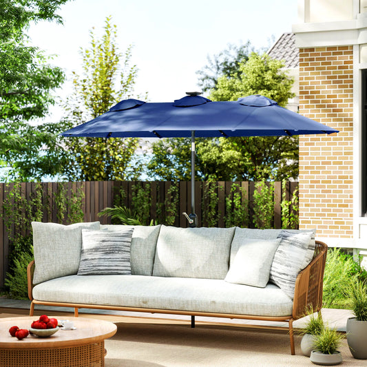 Outsunny Double Sided Patio Umbrella With Solar LED Lights And Tilt