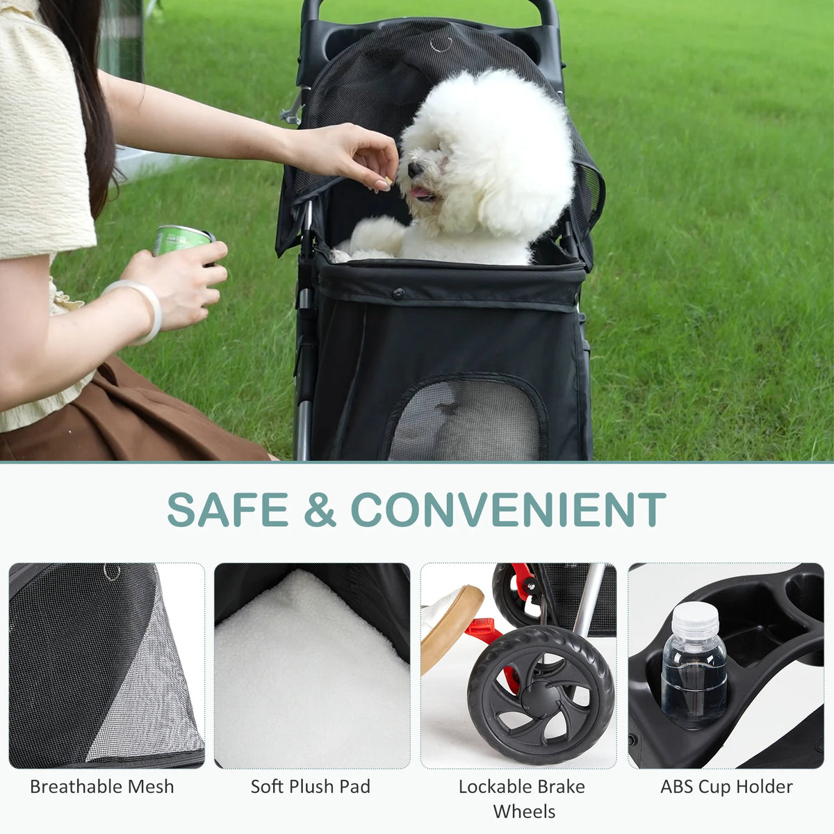 DUMOS 3 Wheel Foldable Pet Stroller With Mesh Windows and Storage