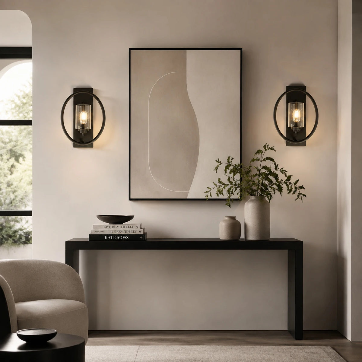 Black 15" Wall Sconces Set of 2, Outdoor Wall Light for Dining Room, Living Room, Bedroom, Hallway(not included bulbs)