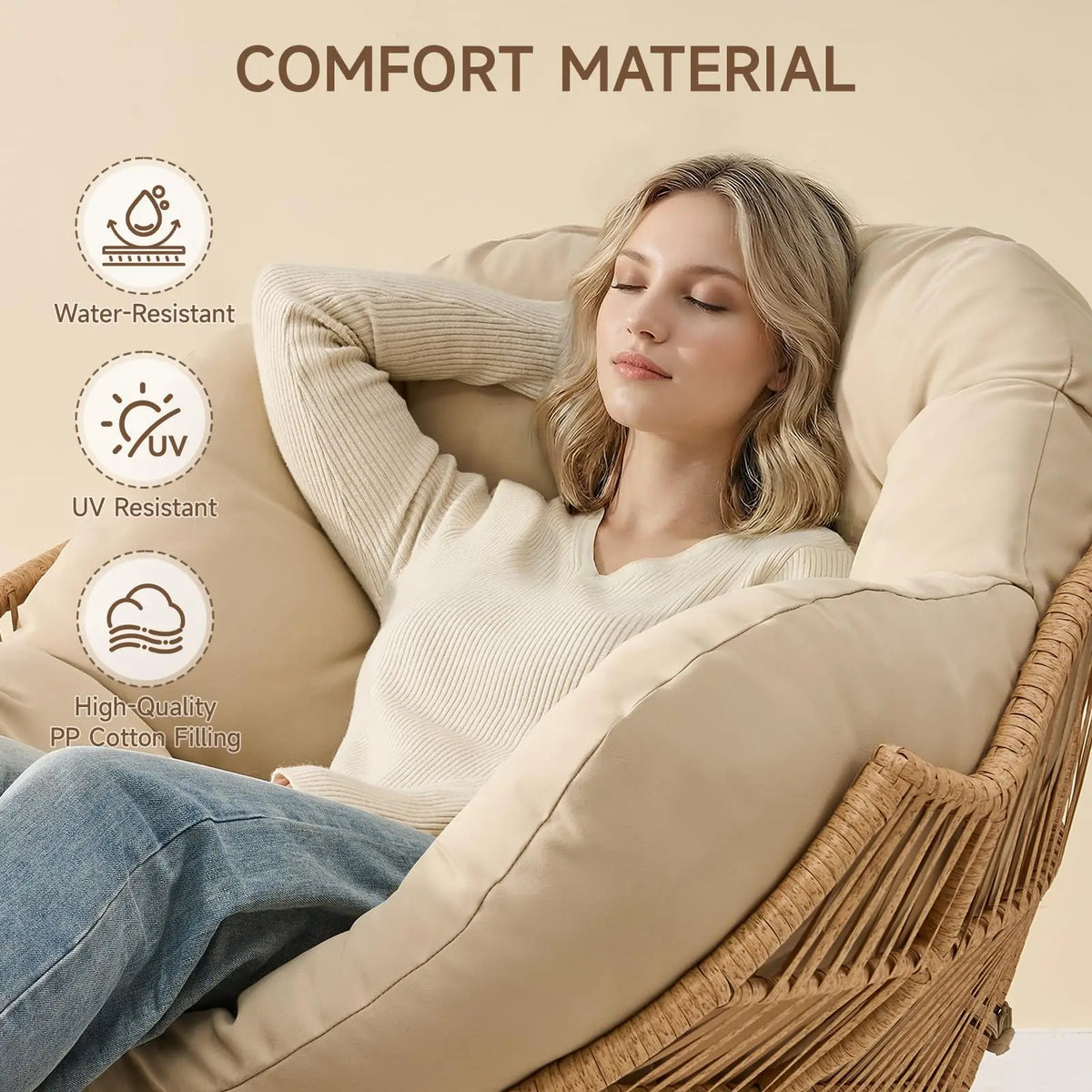 ONBRILL Papasan Rocking Chair With Ottoman Wicker Outdoor Lounge