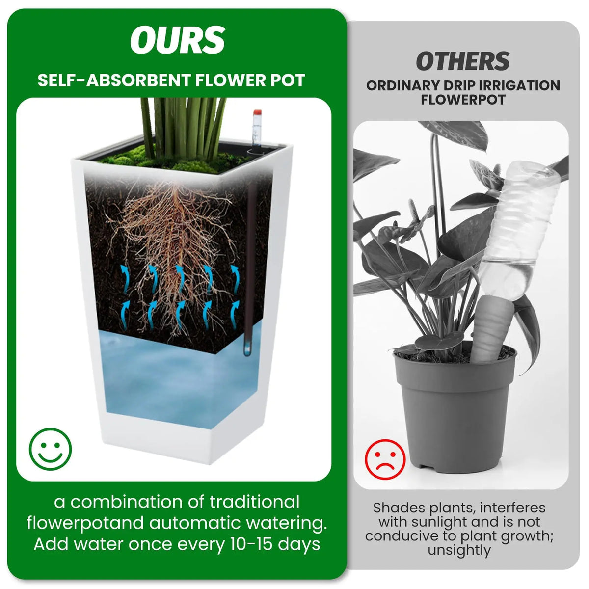 HiMISS Self Watering Planter Pots Set For Indoor Outdoor Plants