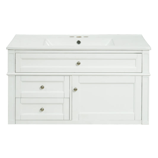 Modern Floating Bathroom Vanity With Ceramic Sink Storage Cabinet