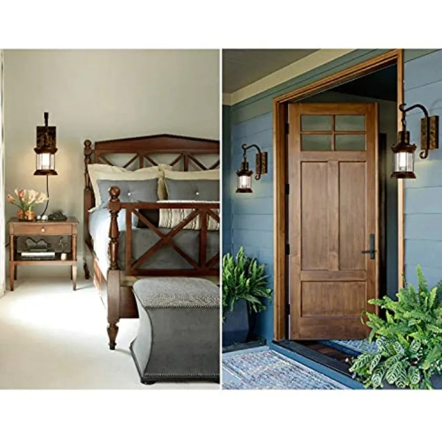 Rustic Wall Lamps, Lantern Wall Sconce Plug in Oil Rubbed Antique Wall Sconce Fixtures Farmhouse Interior Wall Lighting for Bed