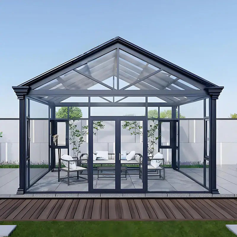 Outdoor Aluminum Glass Sunroom Conservatory With Sliding Glass Door