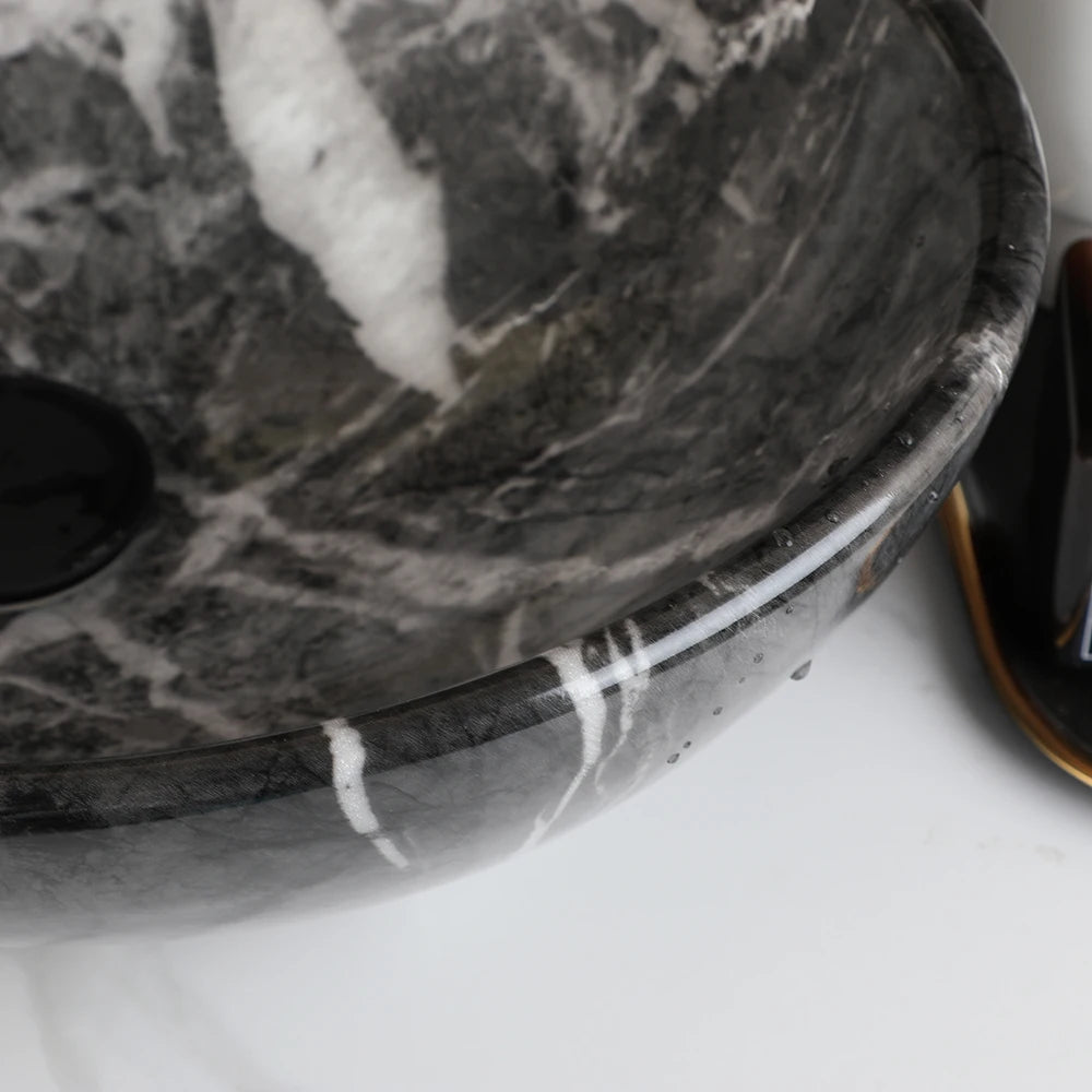 MEKKHALA Ceramic Vessel Sink Set With Waterfall Faucet