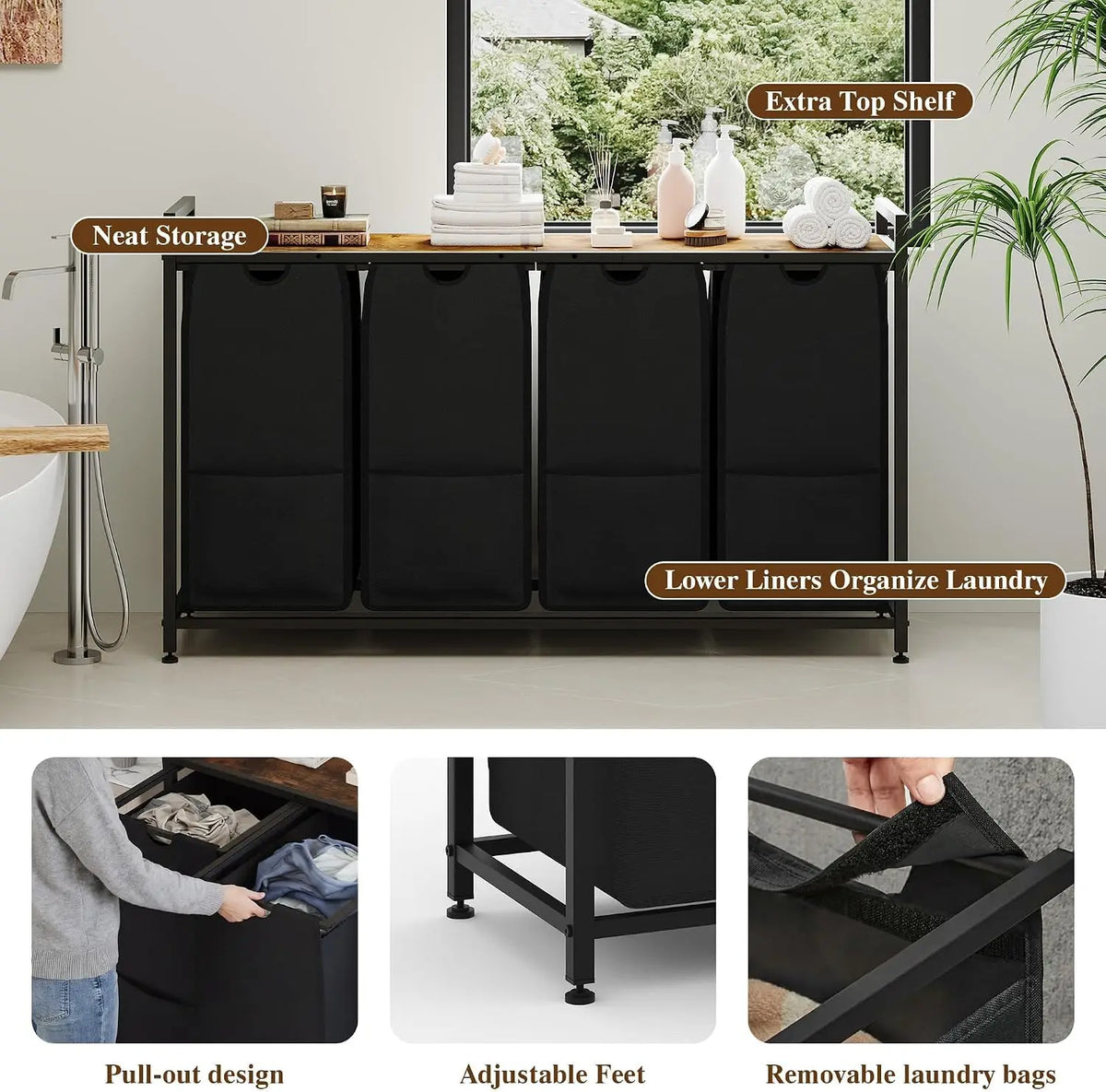 Garvee 4 Compartment Laundry Sorter with Shelf Hamper