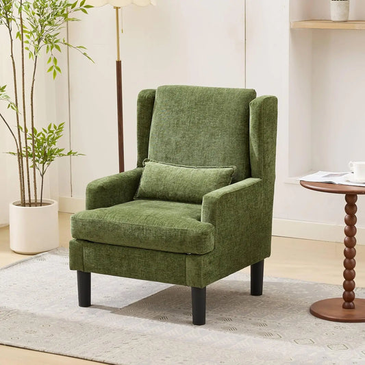 HiMiss Mid Century Modern Wingback Armchair With Lumbar Pillow