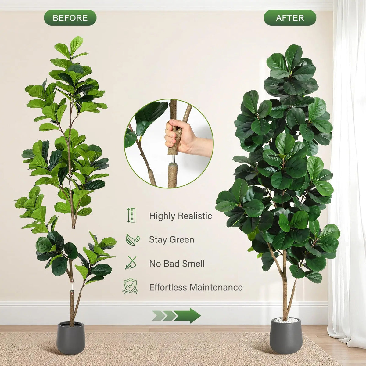 Realistic Artificial Fiddle Leaf Fig Tree For Modern Home Decor