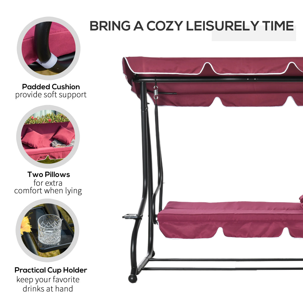 Outsunny Outdoor Patio Swing Hammock Bench With Adjustable Canopy