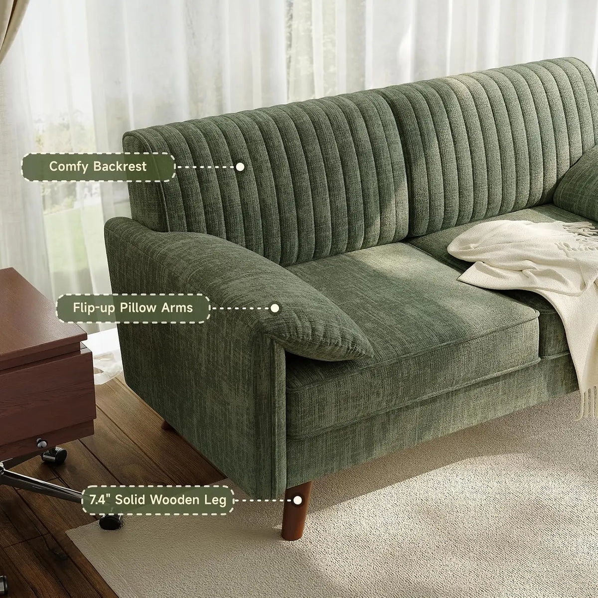 Onbrill Modern Chenille Fabric Loveseat Sofa With High Legs