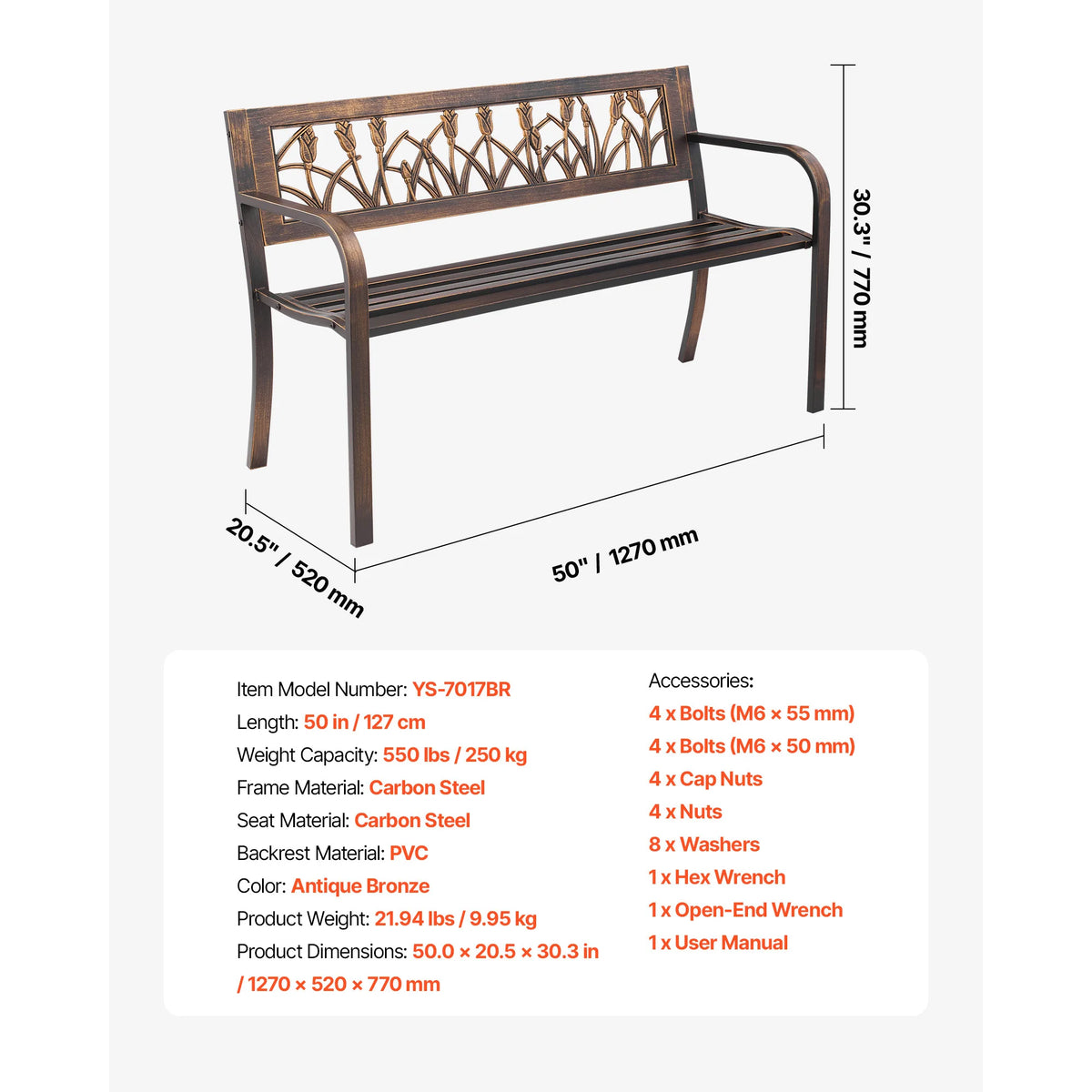 SucceBuy Outdoor Wooden Metal Garden Bench Patio Furniture
