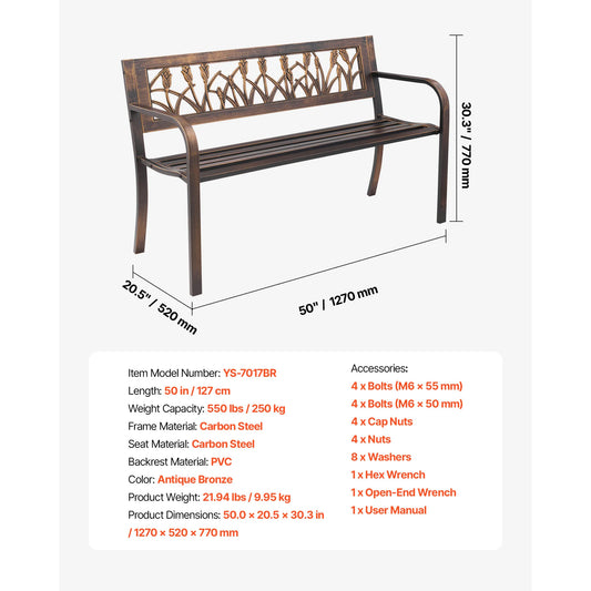 SucceBuy Outdoor Wooden Metal Garden Bench Patio Furniture