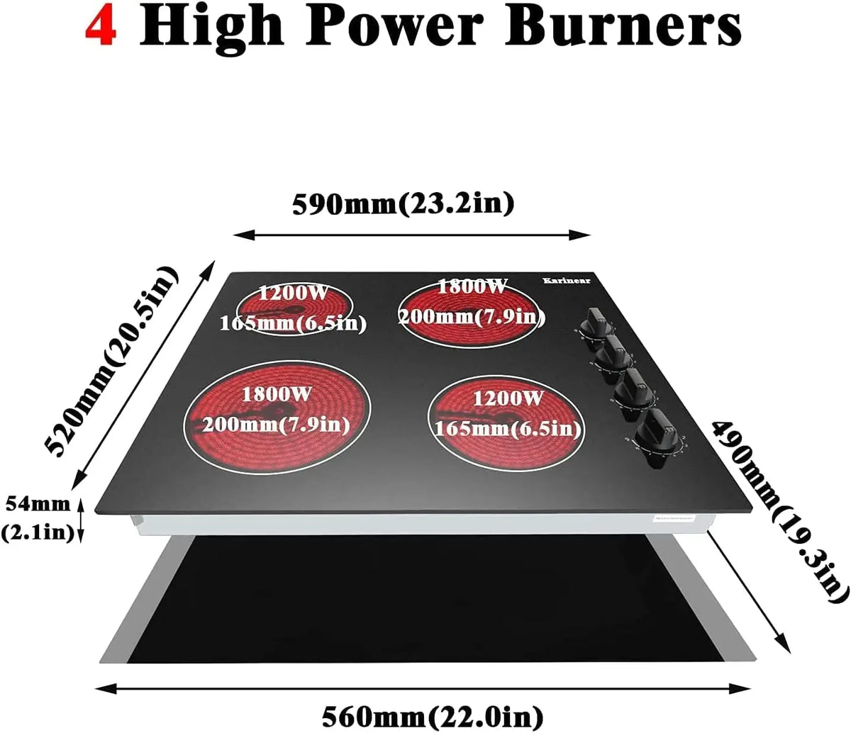 Karinear Electric Cooktop With Four Heated Burners And Manual Controls