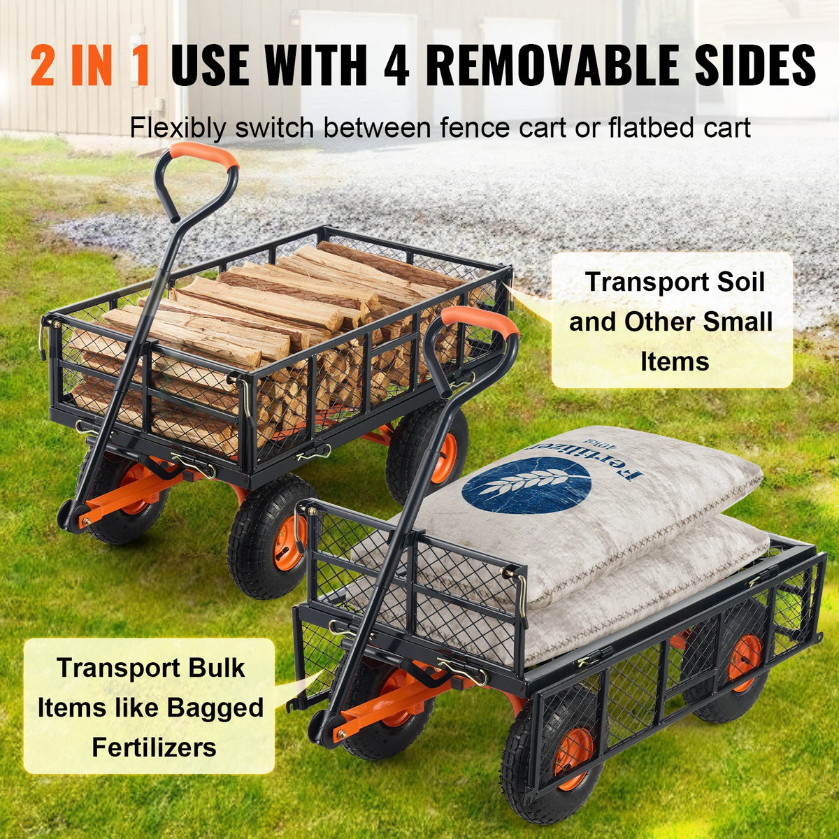 SucceBuy Heavy Duty Metal Garden Utility Wagon Dump Cart