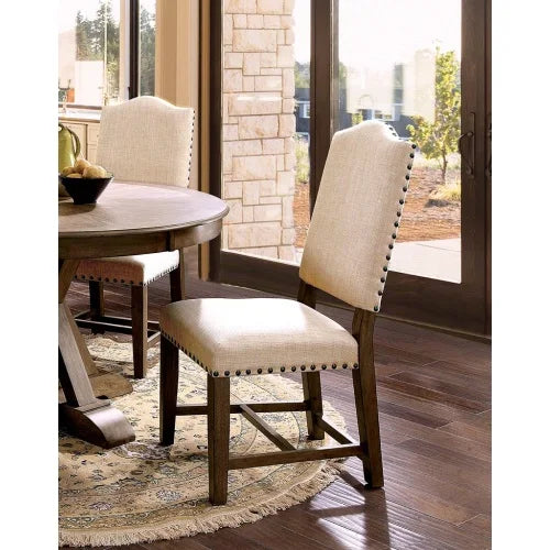 Light Oak Round Dining Set 5 Upholstered Chairs Solid Wood