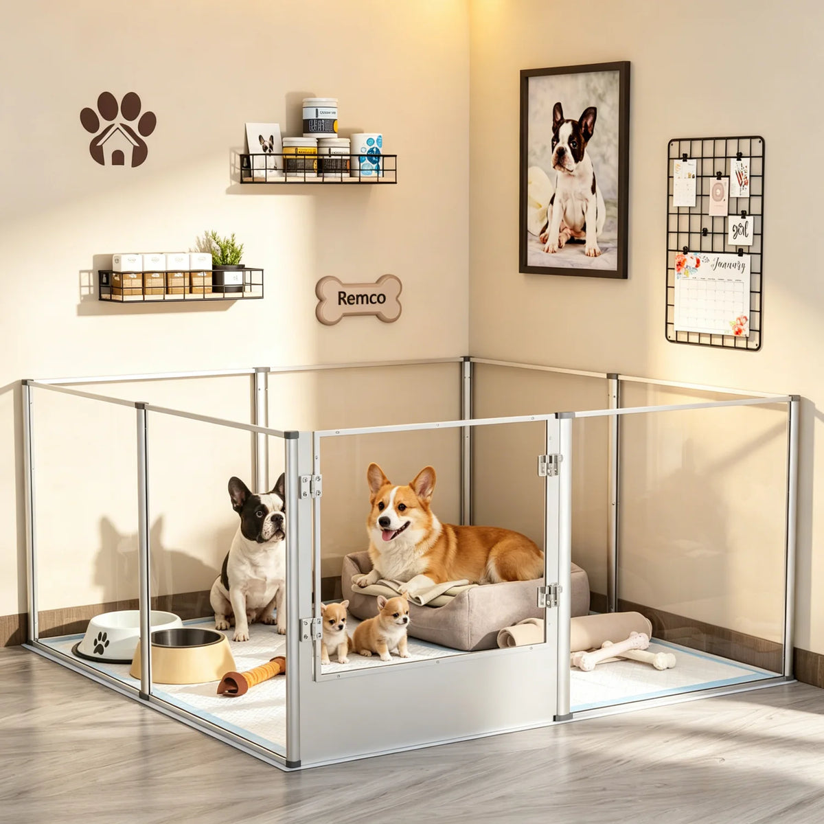 8 Panels Acrylic Dog Playpen Fence with Waterproof Fertility Pad for Cats Puppies Whelping Pen Box Dog Cage Pet Supplies