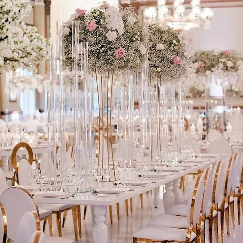 10PCS Clear Acrylic Candelabra 8 Arms, Candle Holder Centerpiece for Wedding Table Party Christmas Baby Shower Home Decor Fit LED Candle