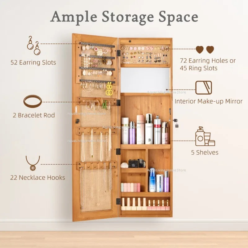 Modern Led Wall Mounted Solid Wood Jewelry Armoire Full Mirror