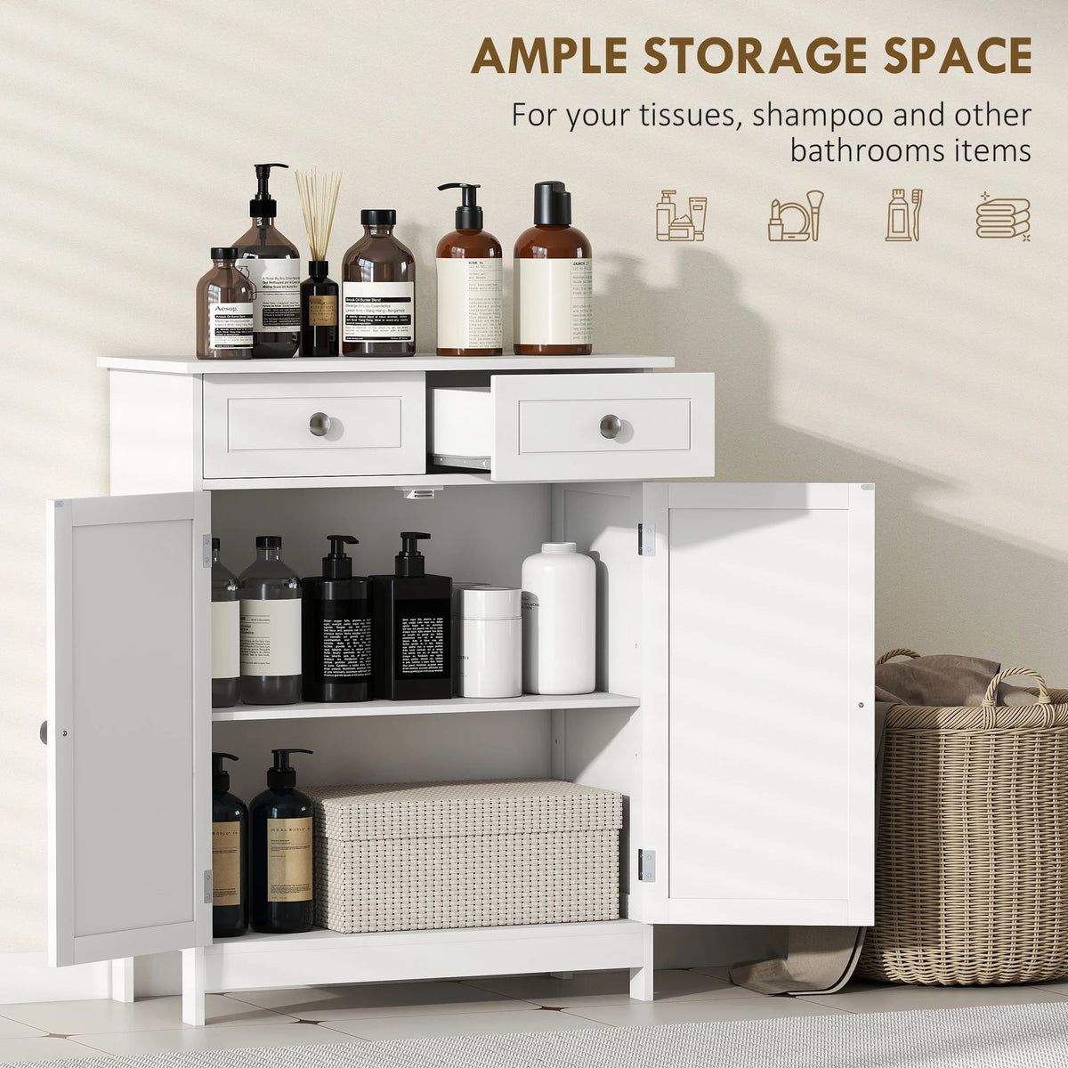 Kleankin Freestanding Bathroom Floor Cabinet With Doors Drawers And Shelf