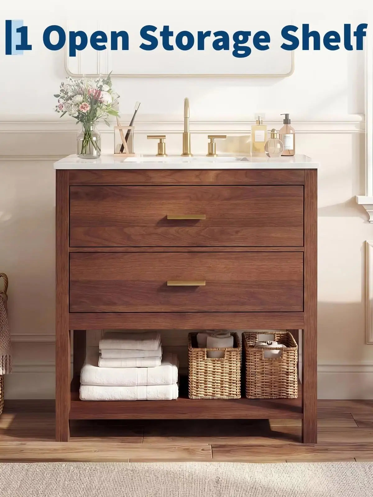 HiMISS Mid Century Bathroom Vanity With Ceramic Sink And Storage
