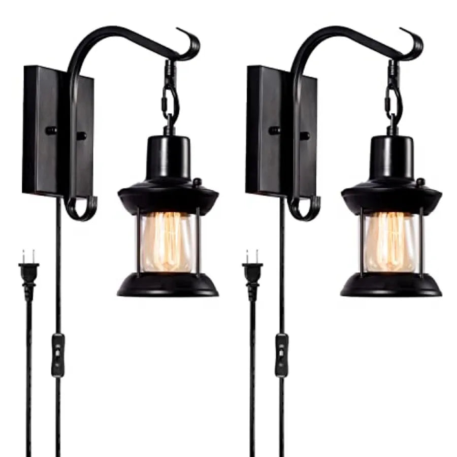 Rustic Wall Lamps, Lantern Wall Sconce Plug in Oil Rubbed Antique Wall Sconce Fixtures Farmhouse Interior Wall Lighting for Bed