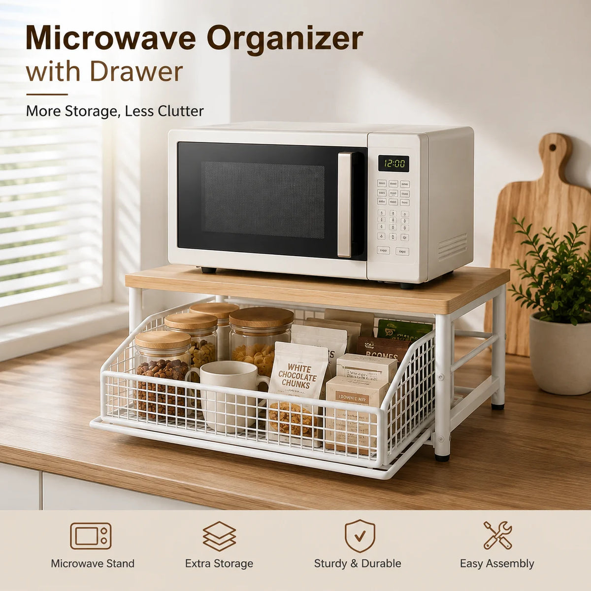 Kitchen Microwave Stand With Storage Drawer Organizer Shelf