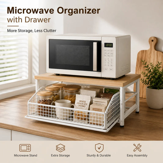 Kitchen Microwave Stand With Storage Drawer Organizer Shelf